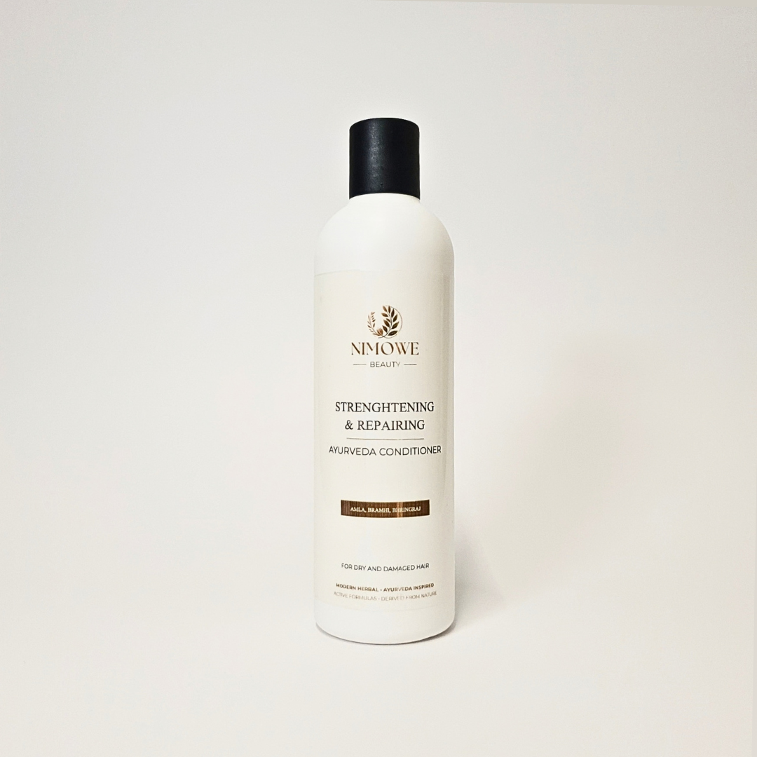 Nimowe Beauty ayurveda balsam – vit flaska med svart kork